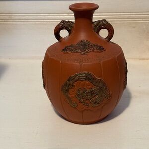 Terracotta Vase with Dragon Motif Chinese painted jug pottery